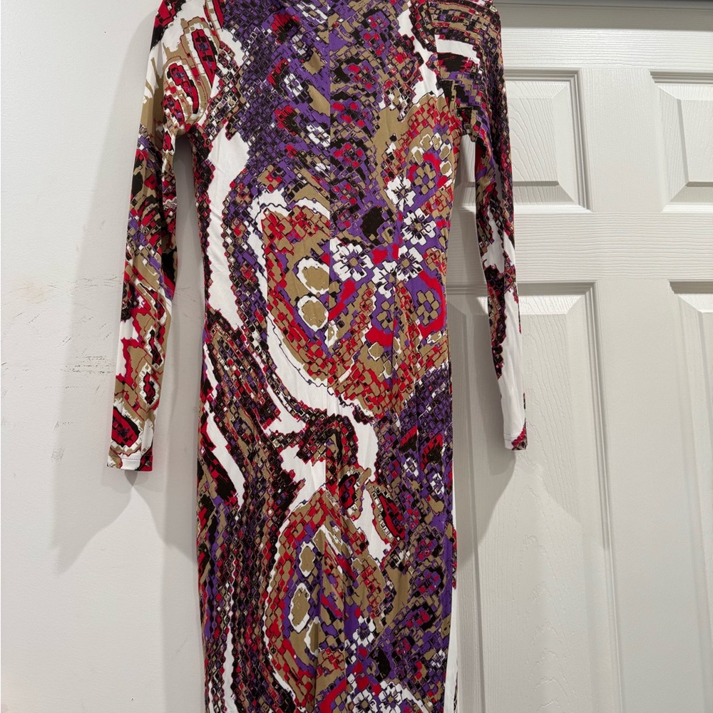 Escada Purple and Red Long Sleeve Dress